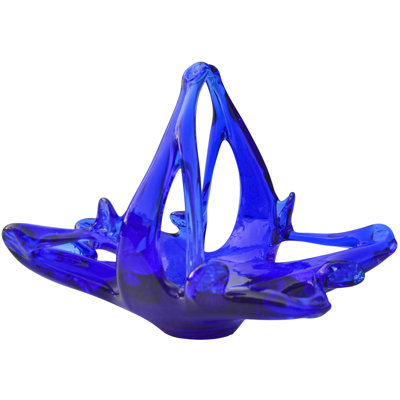 Mid 20th Century Handblown Cobalt Blue Art-glass Ruffled Basket Accent