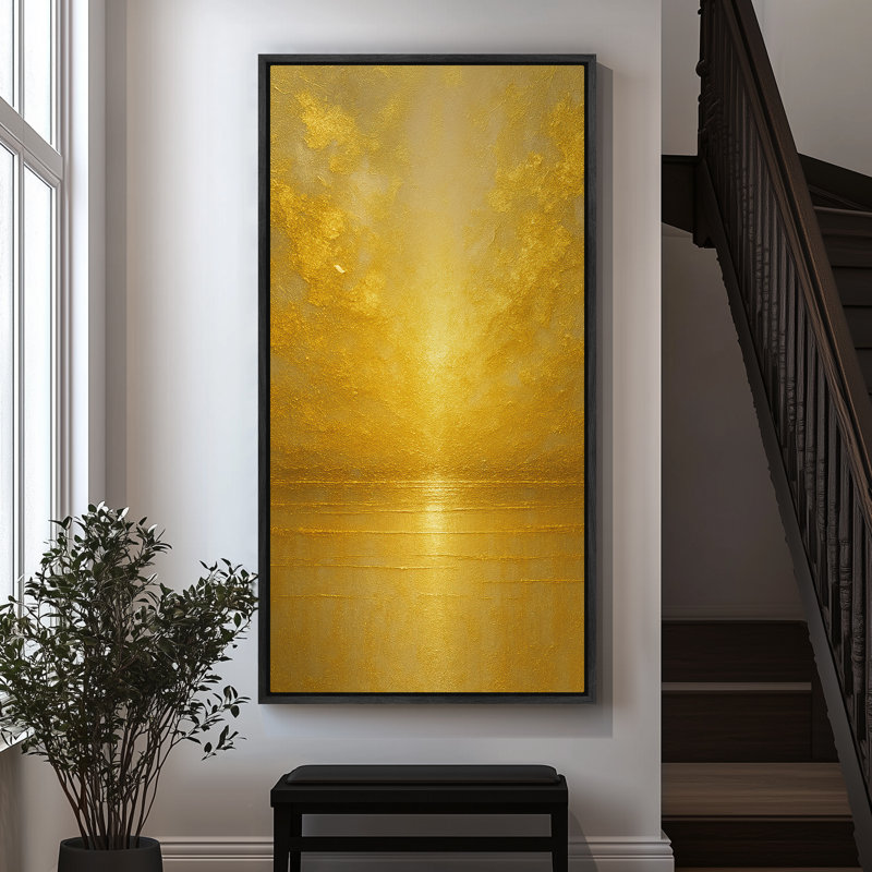 «Radiant Gold Light Over Peaceful Waterline», impression murale sur toile encadrée, Noir, H 60 po x l 30 po