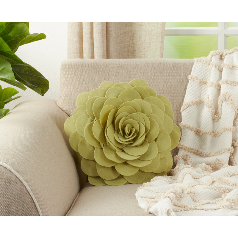 Lime Green Round Flower Design Polyester Throw Pillow