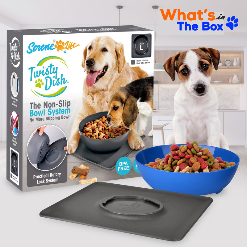 Blue Non-Slip Twist-Lock Pet Feeding Bowl with Suction Mat