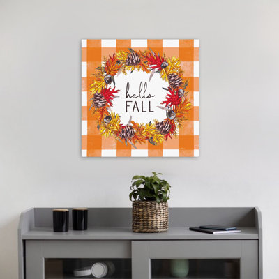 Orange Plaid Fall Wreath Contemporary Nature Typography Art