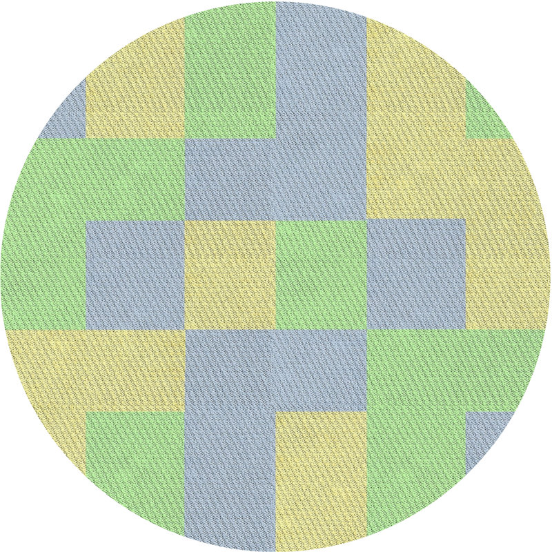 Tapis vert/jaune à motifs, Rond 3 pi