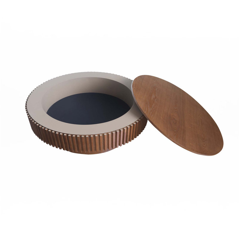Round Coffee Table With Storage Solid Wood Veneered Modern Coffee Table Accent Tea Table, Walnut