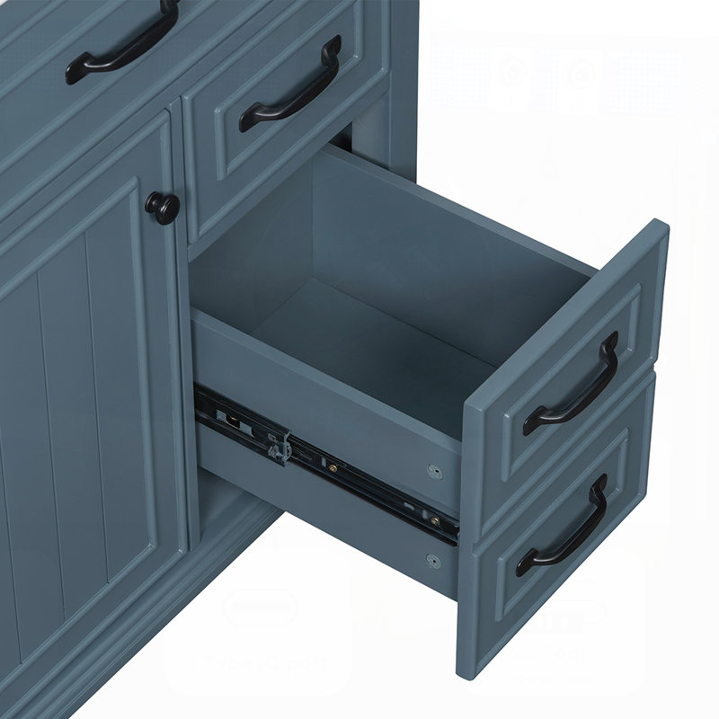 Meuble-lavabo de 30 po avec lavabo en céramique, structure en bois massif, armoire en bois aggloméré, tiroirs rabattables et tablette réglable