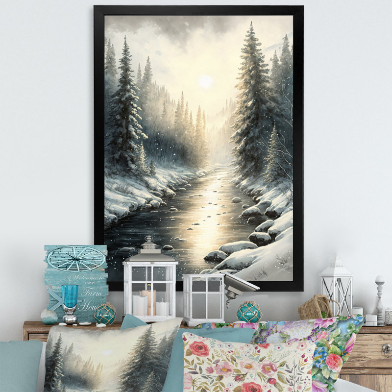 «Sunlight Reflecting the Snow Forest River I», reproduction sur toile, H 20 po x l 12 po x P 1 po, Cadre photo noir
