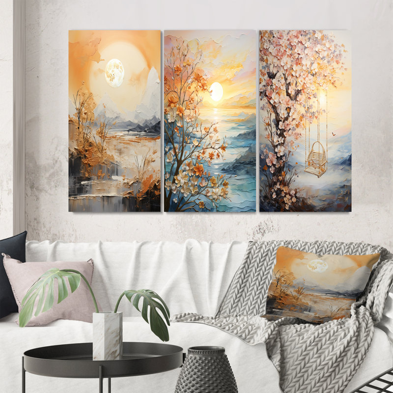 Sunrise Golden Hour Collage - ensemble 3 pièces, Toile tendue, H 28 po x l 36 po