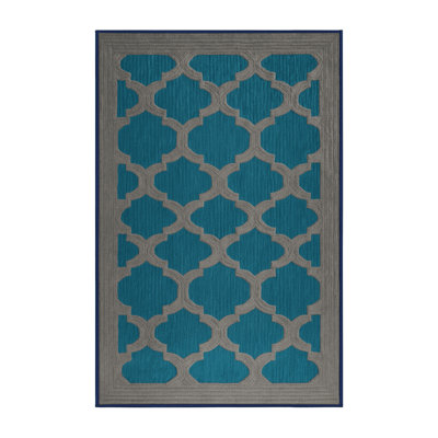 Machine Washable Trellis Blue Area Rug