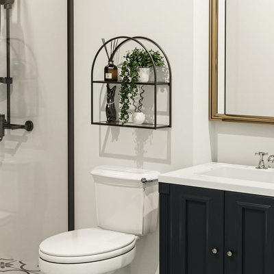 2-Tier Wall Mounted Shelf Arched Frame Shelf with Transparent Tempered Glass