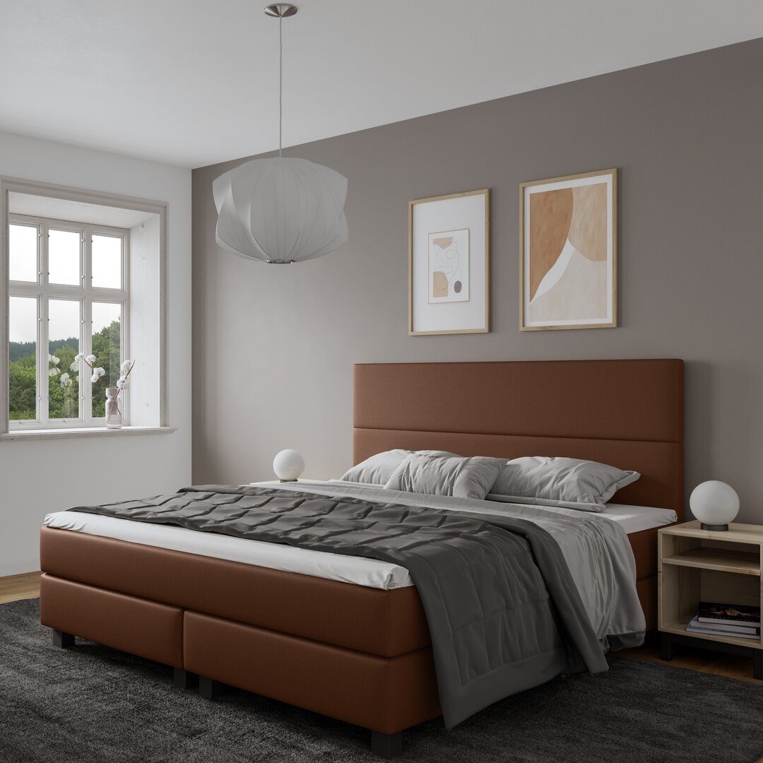 Echtes Boxspringbett Strine mit Visco Topper, mit Kunstleder bezogen