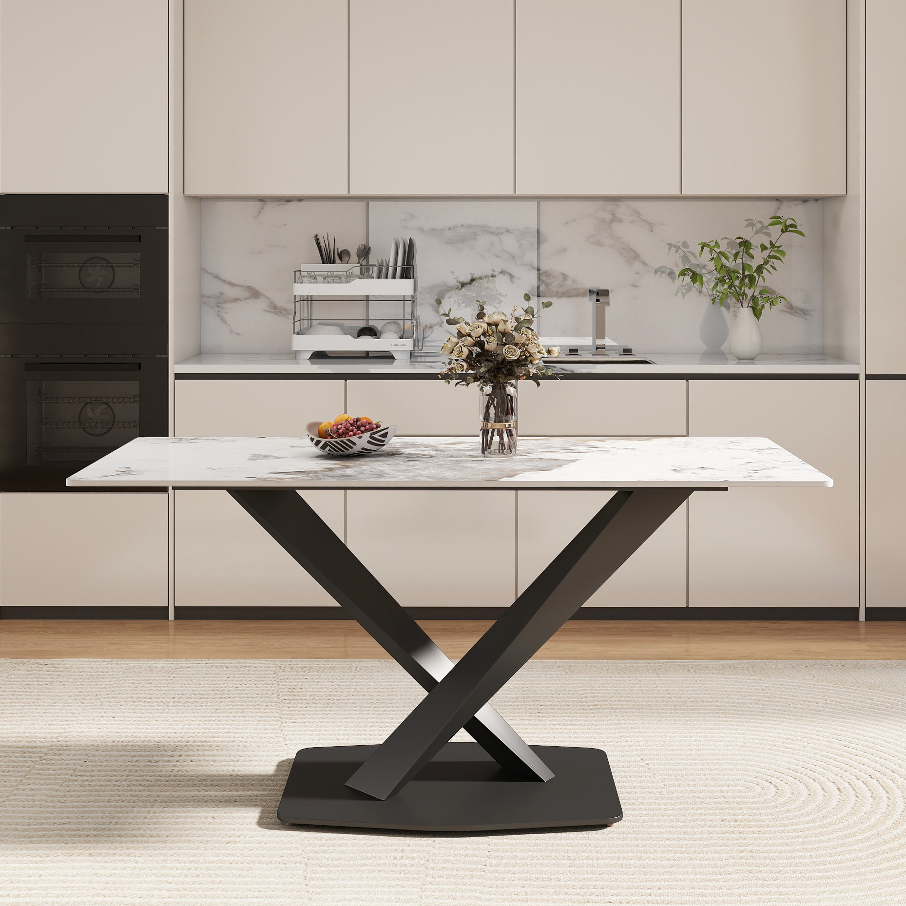 Ivy Bronx 55.53" Modern White Rectangular Sintered Stone Dining Table ...