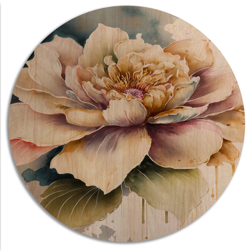 Rose et crème aquarelle fleur V - Art mural bois floral et botanique - bois de pin naturel, H 23 po x l 23 po x P 1 po