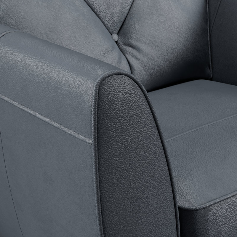 Marylin Leather Armchair, Navy, Light Wood