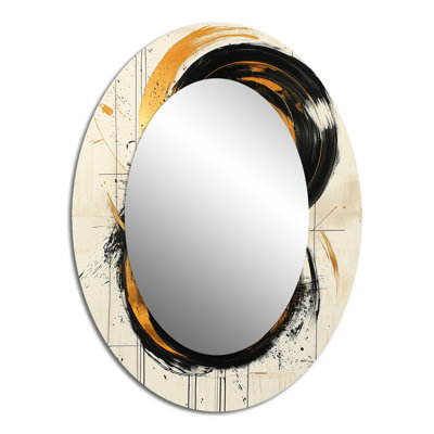 Noir et or «The Art of Circle Chaos VI» - Grand miroir mural ovale sur métal