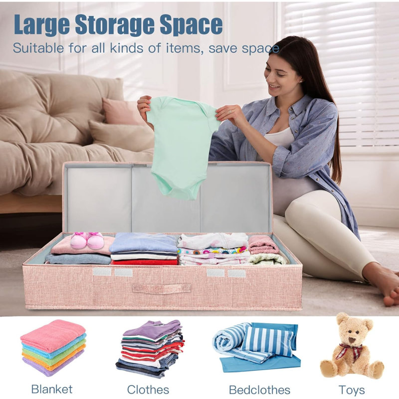 Underbed Storage Containers Bin With Lids (Set Of 2) Large Under Bed Storage Organizer Box With Handle, Foldable Under The Storage Bags For Organizing Clothes, Shoes, Blankets, Pillows-