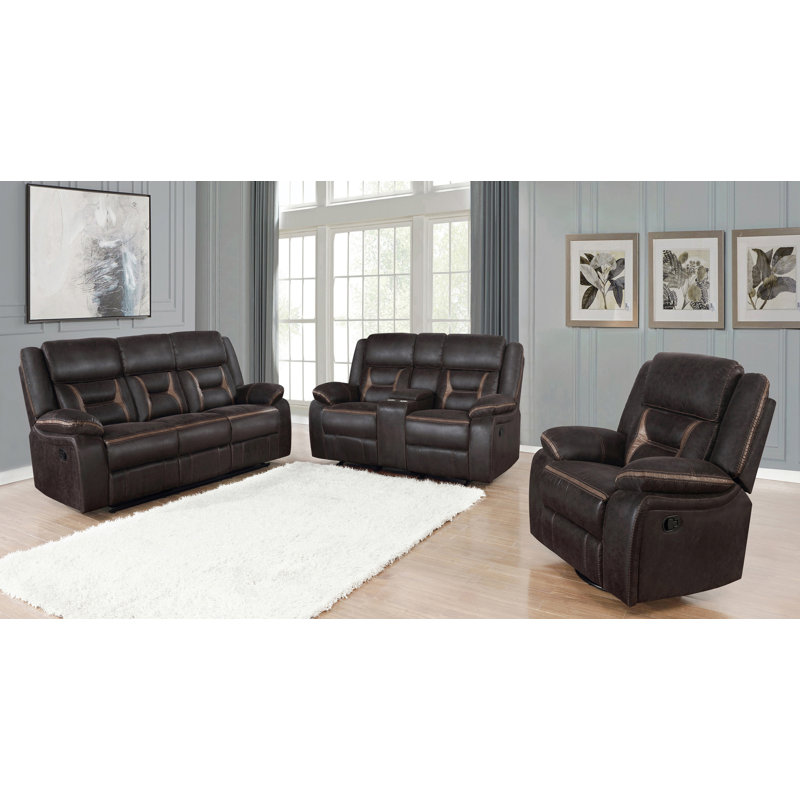 Ensemble de salon inclinable en similicuir 3 pièces Ipswich, Similicuir brun foncé