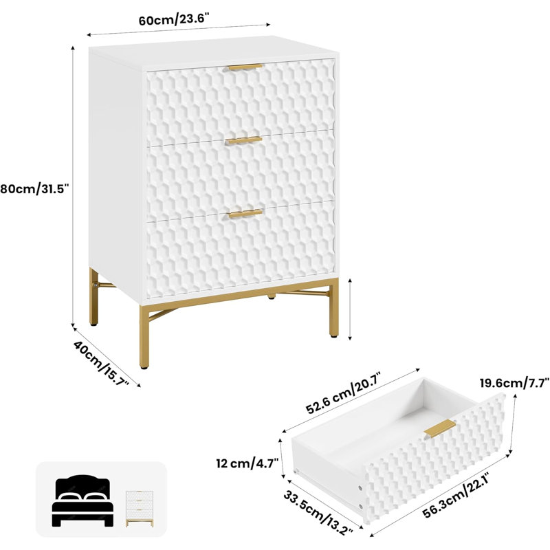 60cm W 3 - Drawer Chest of Drawers