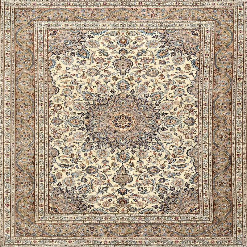 Tapis traditionnel beige / gris / brun à l'avant, Carré 4 pi