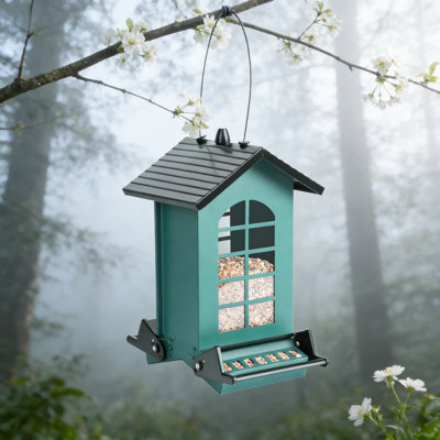 Mangeoire à écureuil à suspendre à l'extérieur, mangeoire à oiseaux suspendue en métal de 8 lb avec perchoirs activés par le poids, mangeoire d'oiseaux sauvages de grande capacité avec conception à l'épreuve des mâchoires