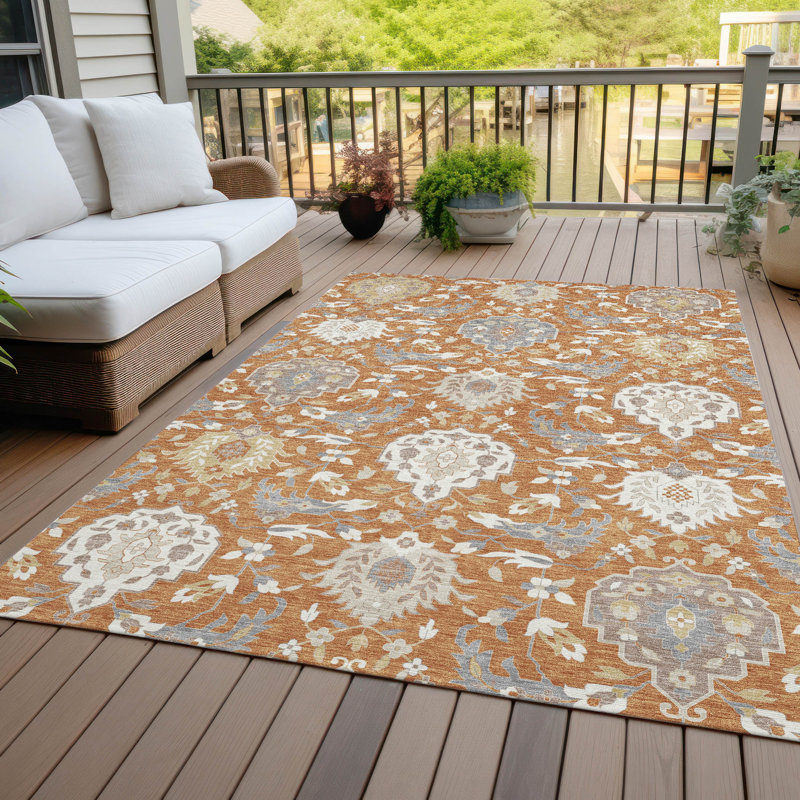 Tapis lavable intérieur / extérieur orange Ilyara , 8' x 10'
