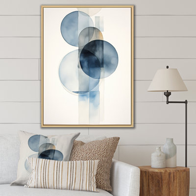 Circular Simplicity aquarelle en bleu rétro - art mural moderne sur toile géométrique