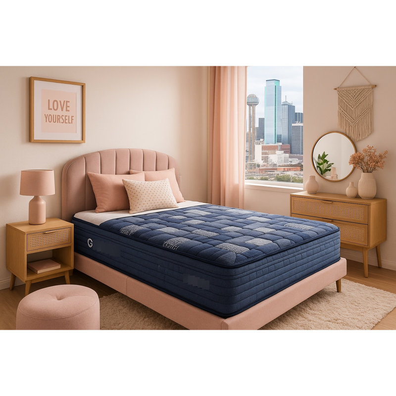 Matelas double de 10 po de profondeur avec unité de poche, mousse à mémoire de forme, bleu super doux + multi et conception de housse de transport compressée