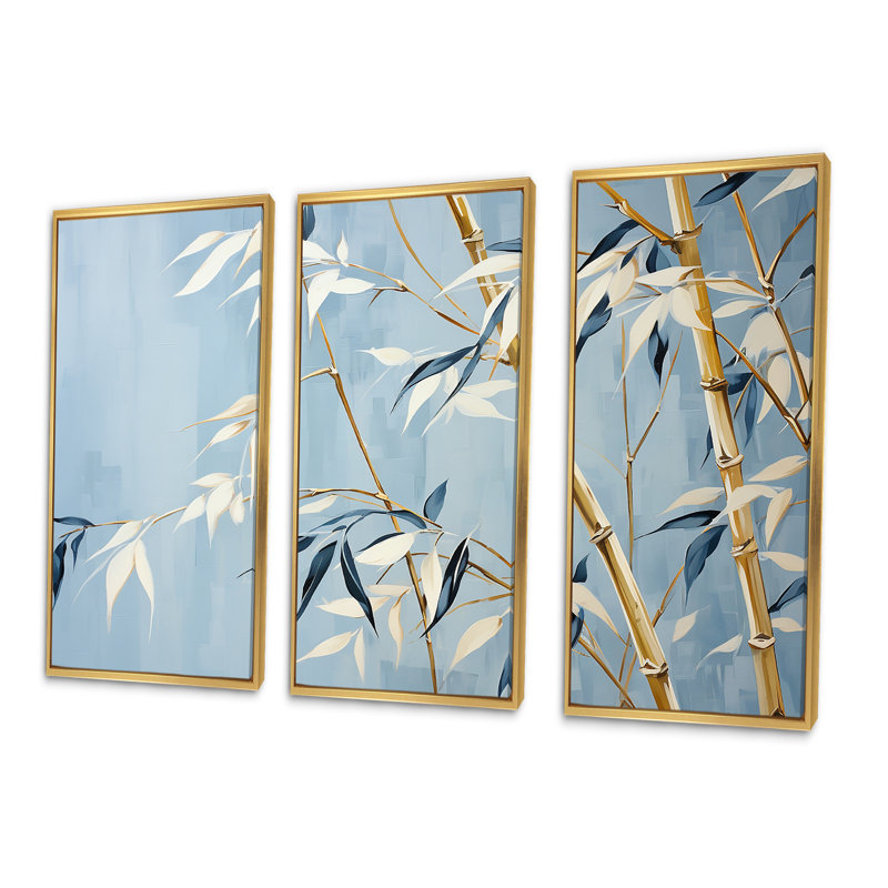 «Zen and Blue», art zen, Cadre flottant doré, H 28 po x l 36 po x P 1 po