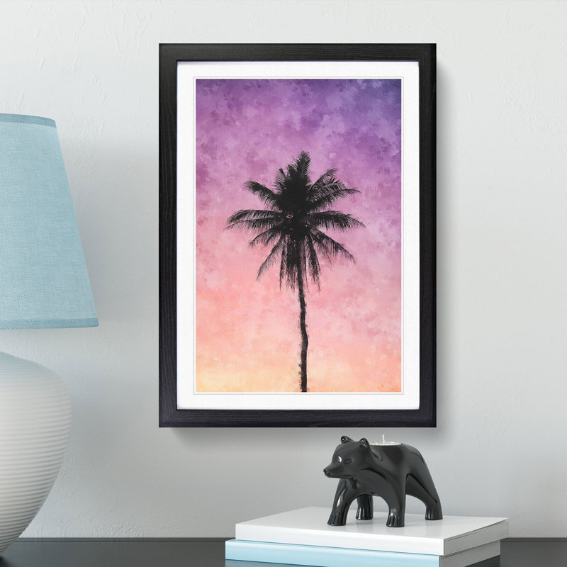 Summer Palm Tree - Framed Print, 33cm H x 24cm W x 2cm D, Black Framed