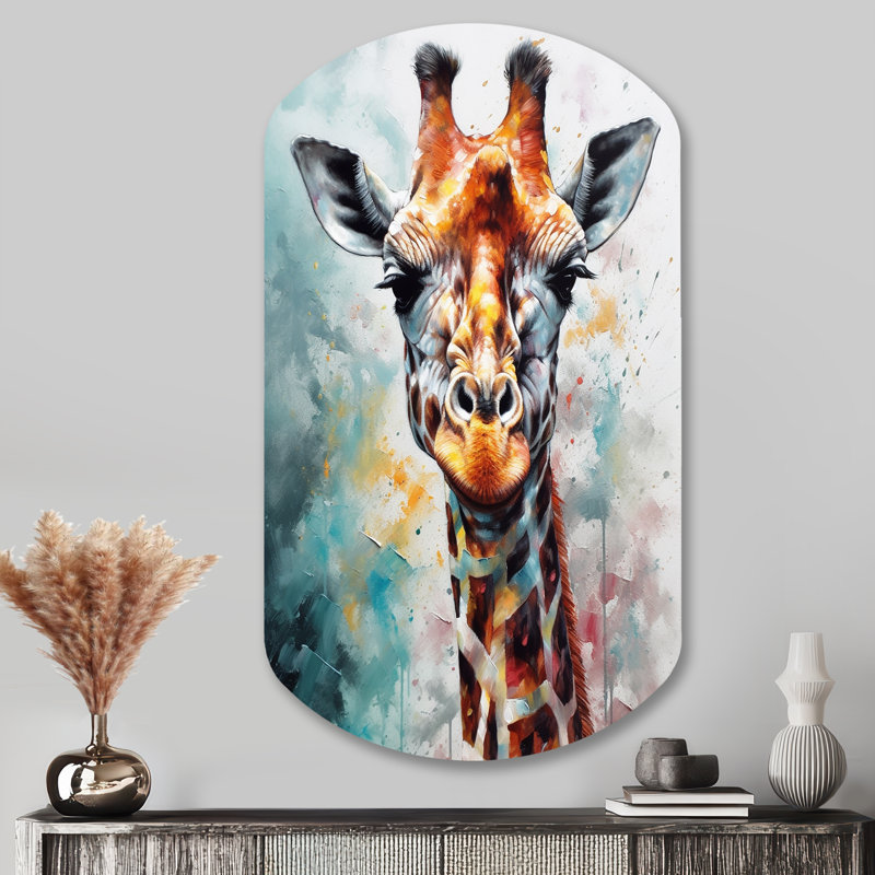 Girafe en forme de cylindre, art mural asymétrique en métal, H 43 po x l 23 po