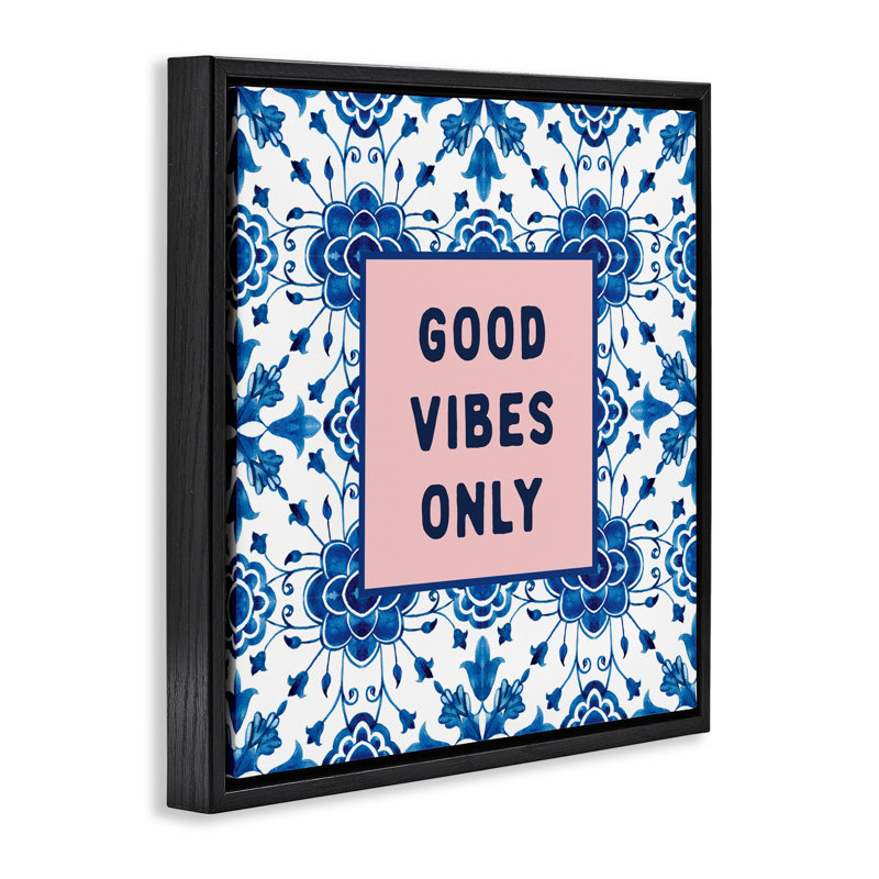 Good Vibes Only Boho Floating Frame, design by Lettered and Lined, Jet Black Floater Frame, 18" H x 18" W