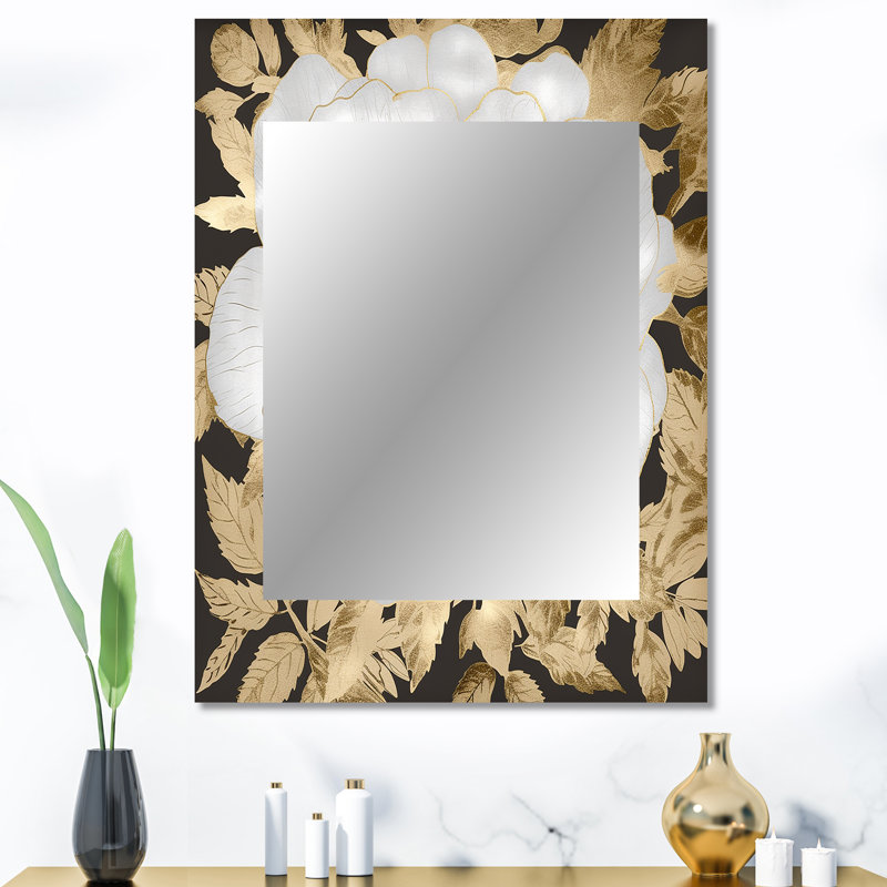 Exquis rose blanche floraison florale or Glam IV - miroir décoratif rose, 40 po x 30 po