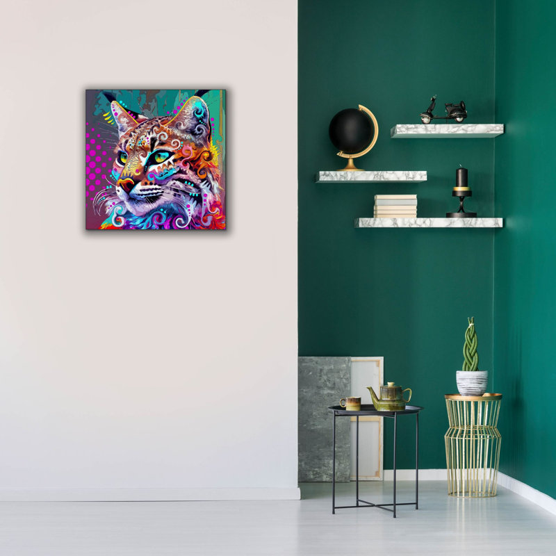 «Bobcat» par Dean Russo, art mural sur toile, H 26 po x l 26 po x P 1,5 po