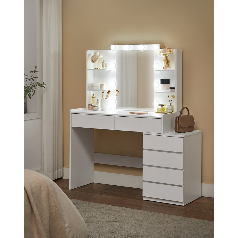 39.4'' Wide vanity with LED Lights, 6 Drawers, White