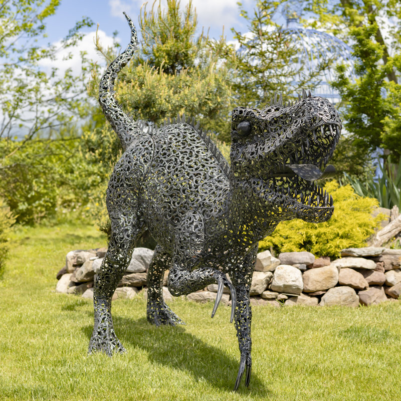 7.33ft Tall Black-Bronze Metal Tyrannosaurus Rex Garden Statue
