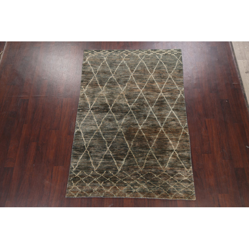 Tapis noir / beige en jute noué à la main de conception unique 5 pi x 7 pi 6 po