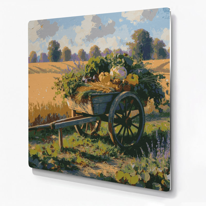 "Farm brouettes", art mural en métal beige, H 16 po x l 16 po