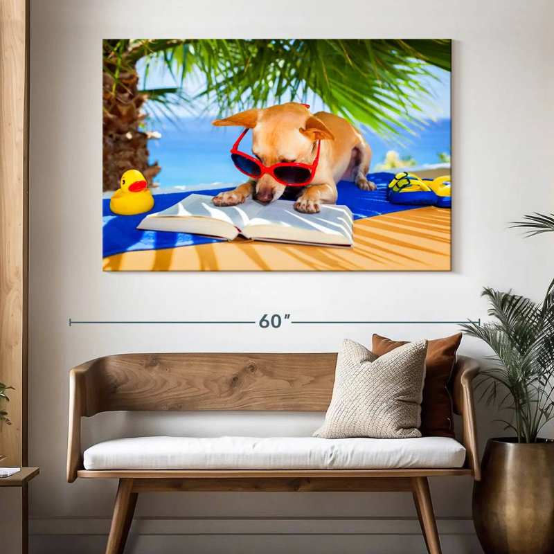 Ketti Dog Reading By The Beach, 34" H x 51" W