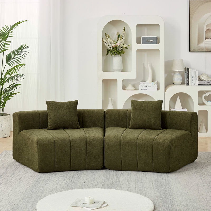 Canapé modulaire courbé Chenille, Vert