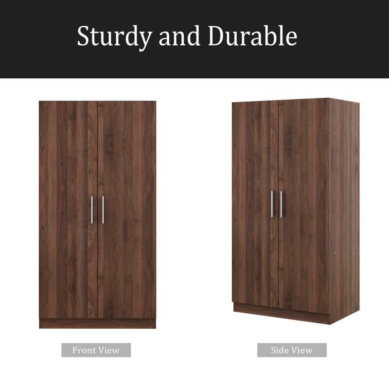 Armoire-penderie 2 portes en bois avec 3 tablettes de rangement, brun