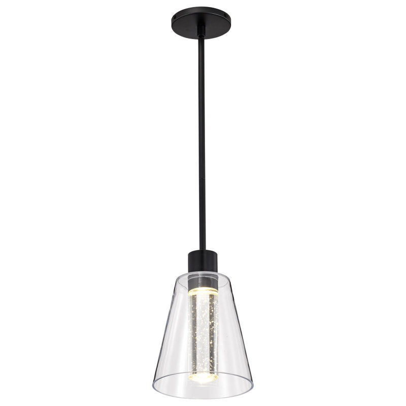 Abbondio - Luminaire suspendu DEL - Cristal à bulles K9 - 3000K CCT, Noir mat, H 46 po x l 7,25 po x P 7,25 po