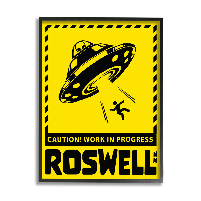 «Attention, Roswell, Nouveau-Mexique, Alien UFO, encadré sur bois par Ziwei Li, impression, Giclée encadrée noir minuit