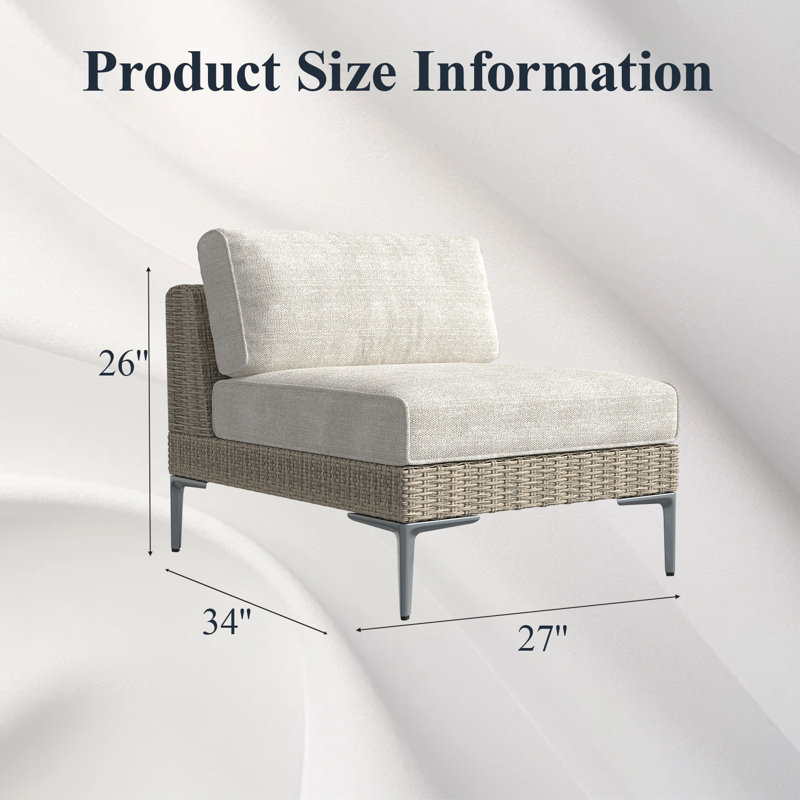  Modern Outdoor Wicker Rattan Patio Modular Single Chairs (set Of 2) With 6-inch Thick Cushions, Beige