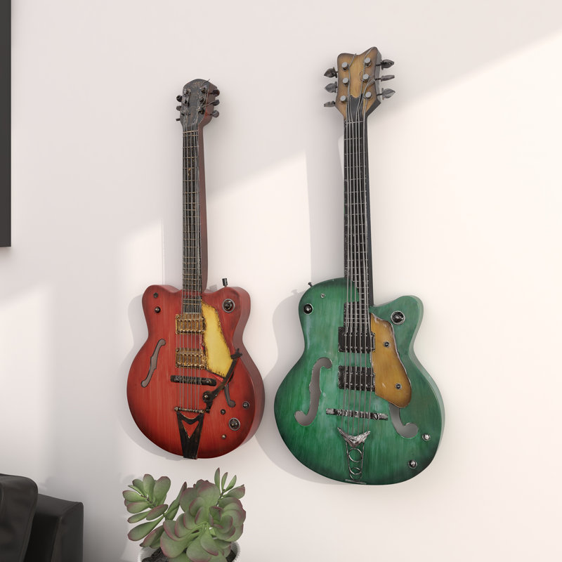 Metal Guitar Multi Colored Wall Decor Set