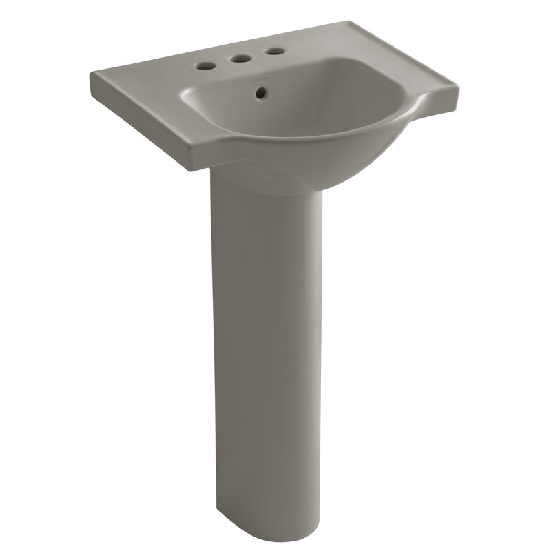 Veer™ Ceramic Pedestal Bathroom Sink with Overflow, Cashmere, 8" Centers, 35.5" H x 24" L x 18.25" W