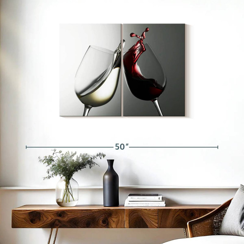 Blanc et vin rouge - Ensemble de 2 toiles tendues, H 24 po x l 33 po x P 1,25 po