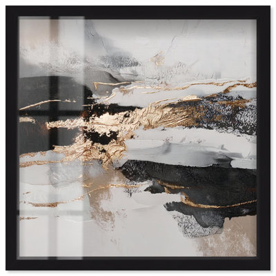 Golden Fracture III Shadowbox Print Gold Wall Art by Art Remedy, Black Frame, 41 x 41