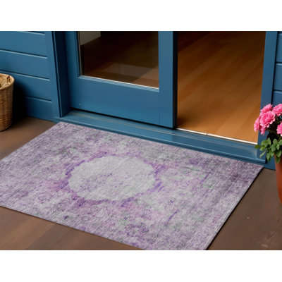 Tapis d'intérieur lavable oriental 3 pi x 5 pi mauve lavande et gris