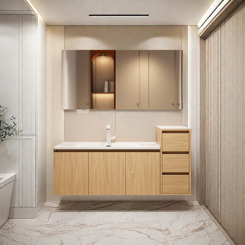 Simple light luxury bathroom cabinet, 27.5" H x 59" W x 19.6" D, Burlywood