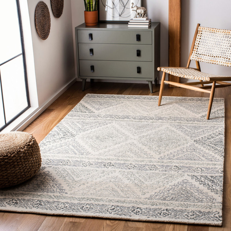 Tapis en laine et coton touffeté à la main Garduno, Rectangle de 5 pi x 8 pi