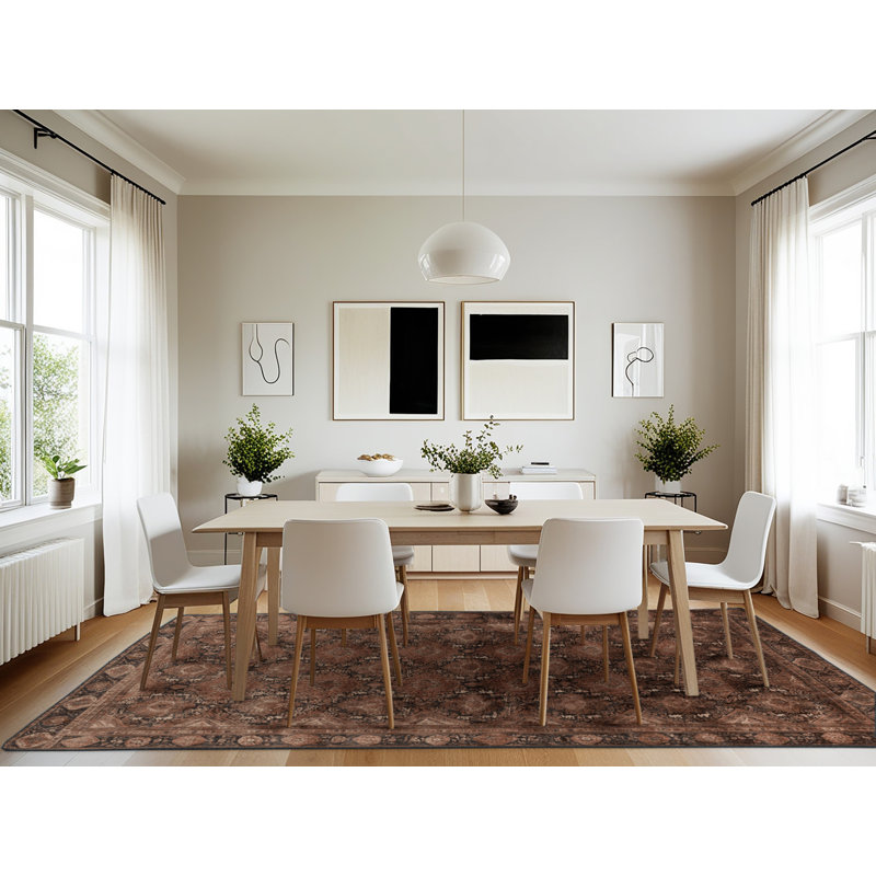 Machine Washable Persian Brown Area Rug, Rectangle 7' x 10'