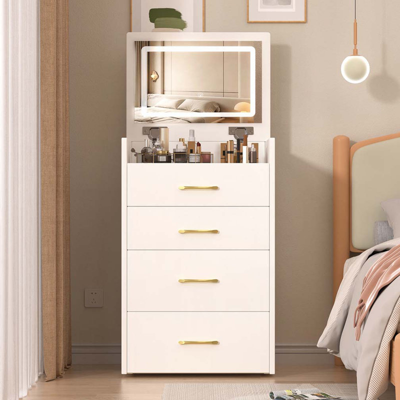 3 in 1 Vanity Desk with open Top Mirror,Small Make Up Vanity Set with Visible Glass Desktop,Compact Makeup Vanity with 3 Drawers,Dressing Table for Bedroom